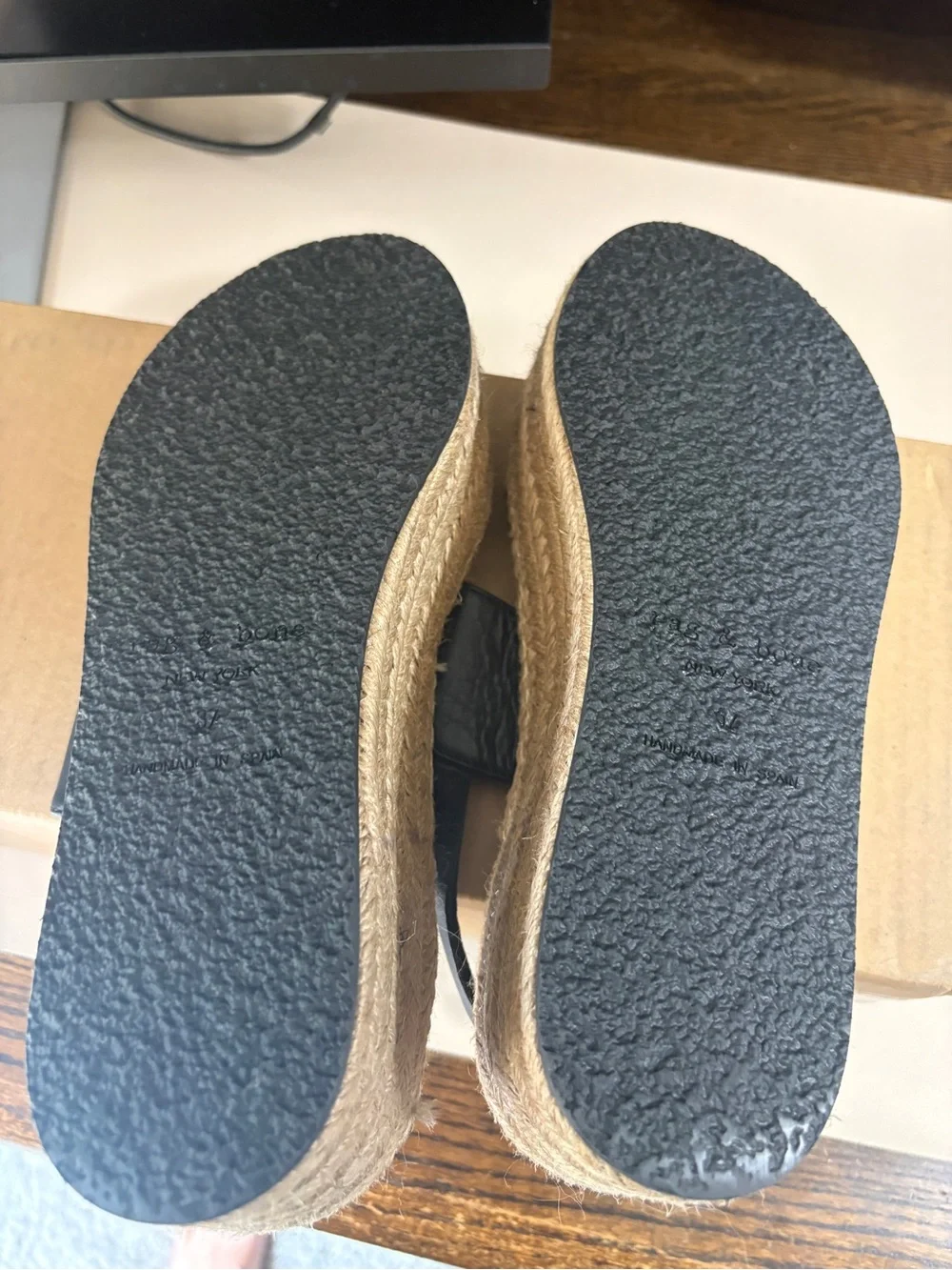 Rag&Bone Odyssey Women's Black Leather Espadrille Platform Sandals